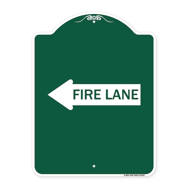 Signmission Designer Series Sign-Fire Lane Left Arrow, Green & White Aluminum Sign, 18" x 24", GW-1824-23982 A-DES-GW-1824-23982 - main